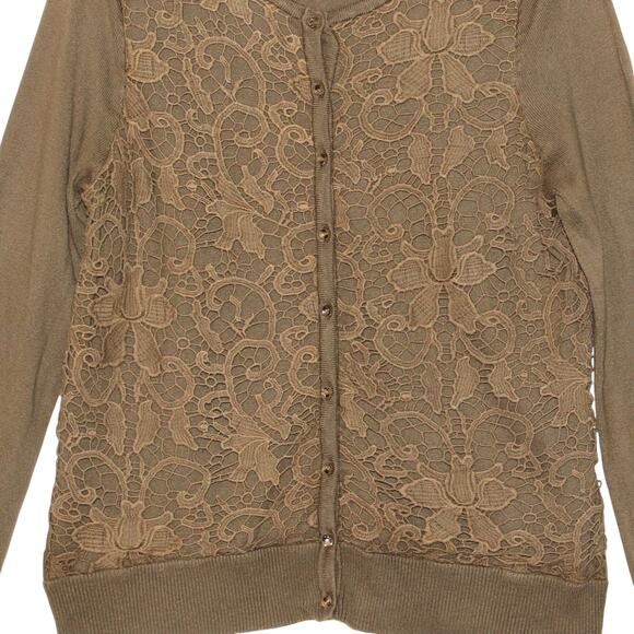 Army Green Lace Cropped Cardigan Sweater Size Large - Picture 3 of 4